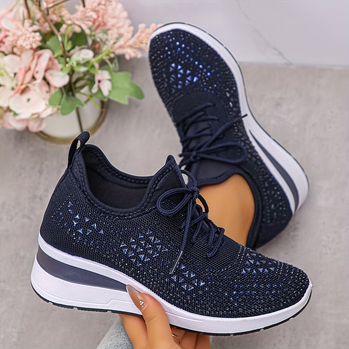 Orthopaedic Trainers Womens Arch Support Hidden Wedge Rhinestone Knit Lace Up - image 17