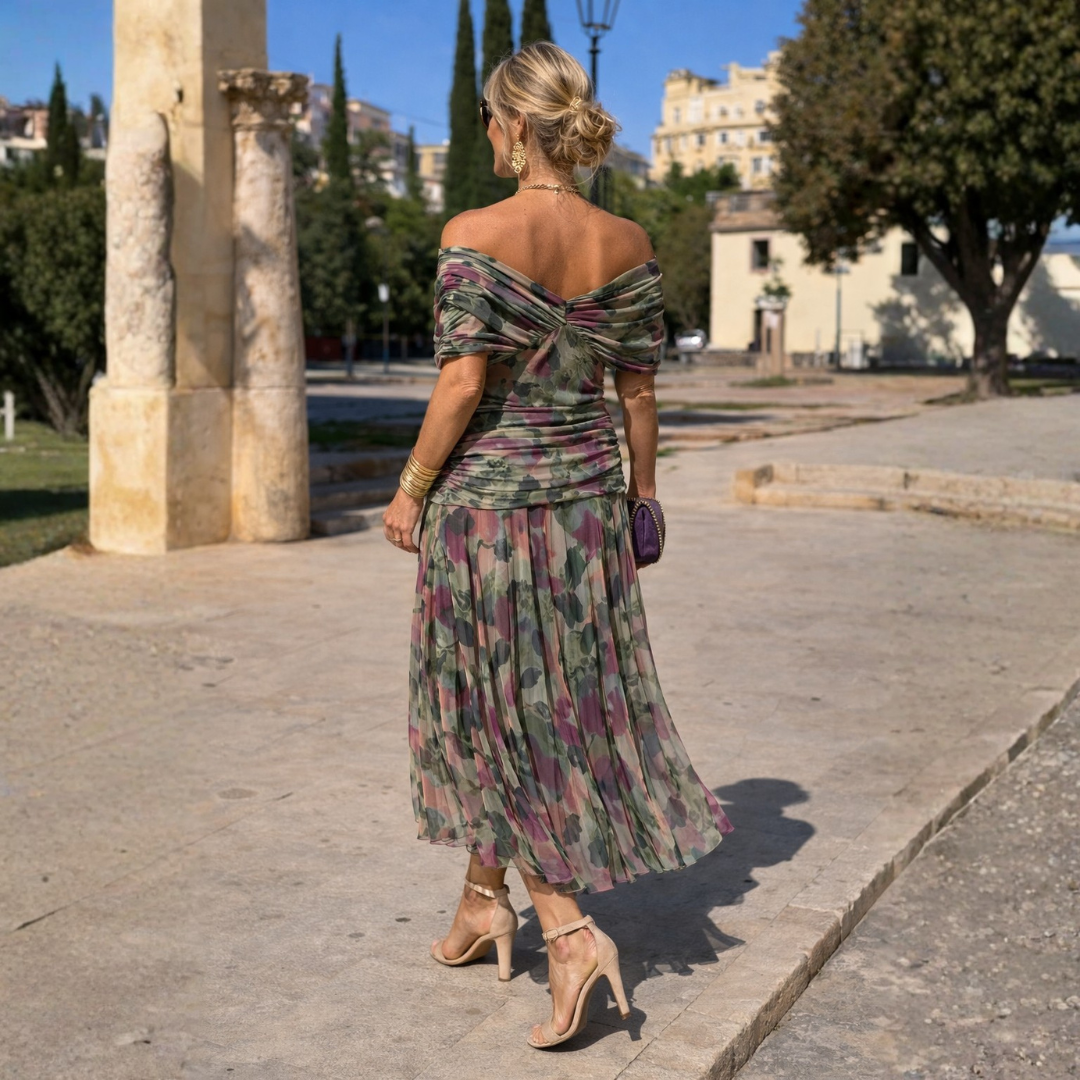 Midi Dress Womens Gathered V Neck Flutter Sleeve Occasion