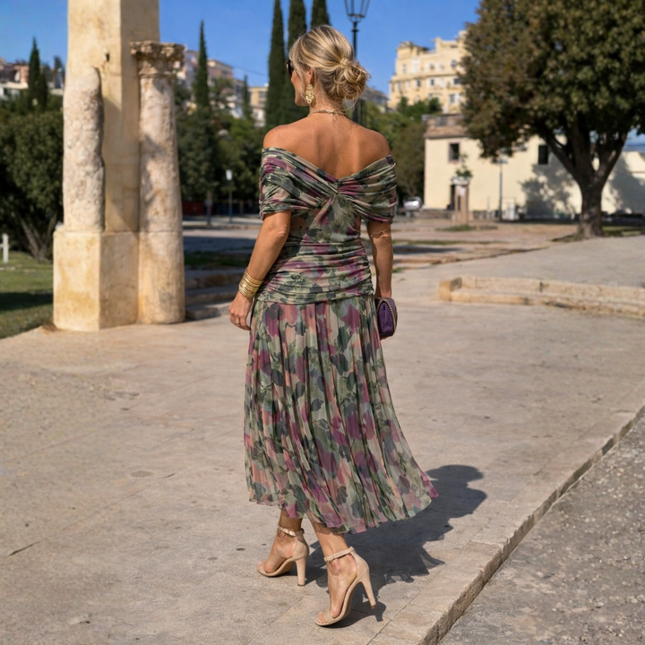 Midi Dress Womens Gathered V Neck Flutter Sleeve Occasion