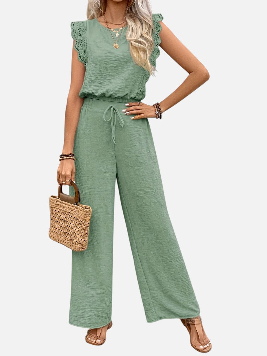 Two Piece Outfit Set Womens Relaxed Top Wide Leg Trousers