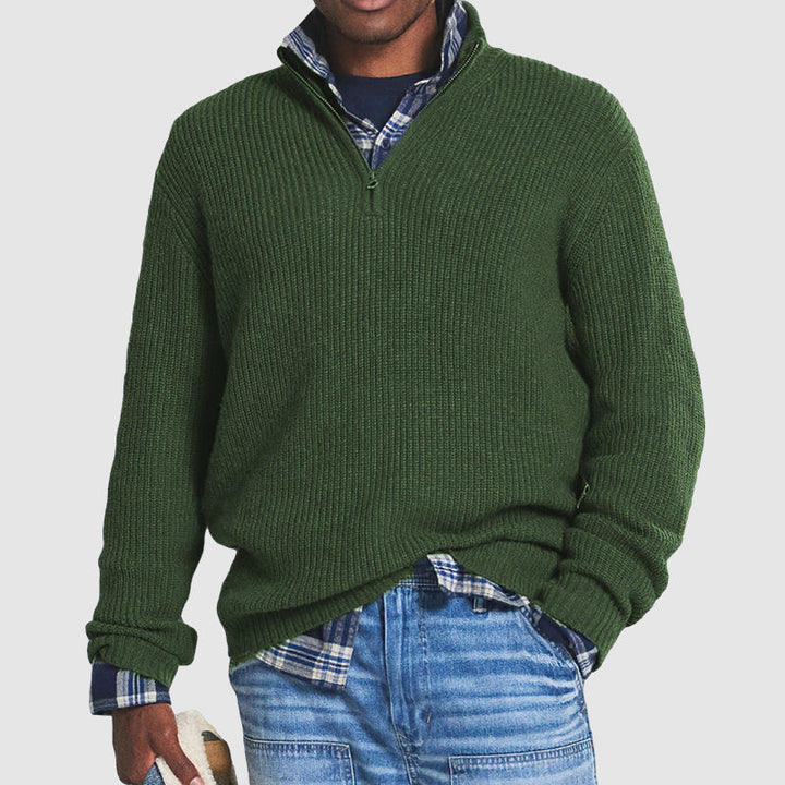 Quarter Zip Jumper Mens Ribbed Knit High Collar Long Sleeve Regular Fit Layering - image 5