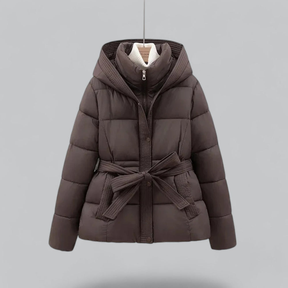 Parka Coat Womens Padded Hooded Belted Waist Quilted Winter - image 2