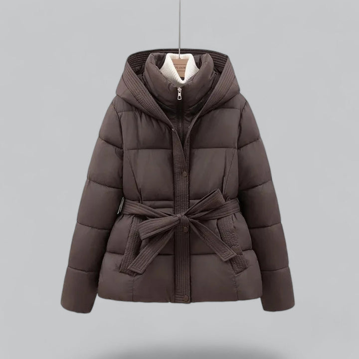Parka Coat Womens Padded Hooded Belted Waist Quilted Winter - image 2