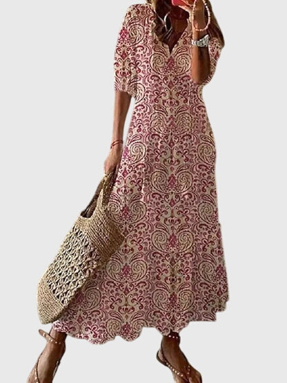 Summer Dress Womens V Neck Boho Print Relaxed Fit