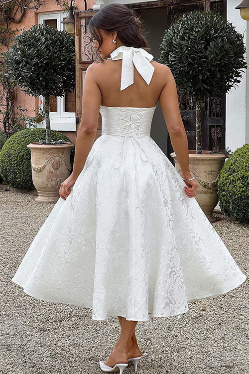 Maxi Dress Womens Halter Neck Deep V Full Skirt Textured Wedding Guest