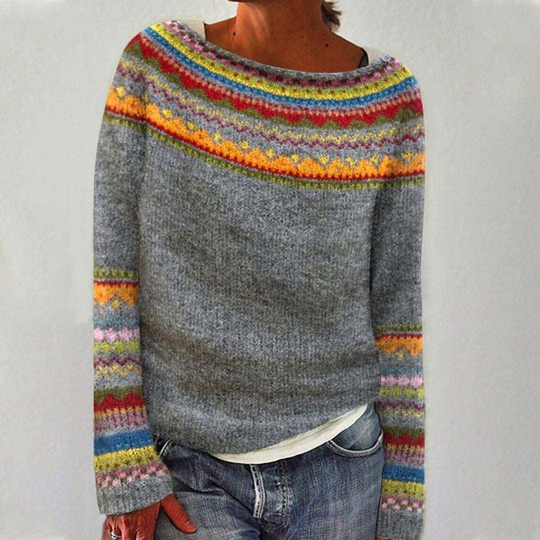 Jumper Womens Patterned Yoke Crew Neck Relaxed Fit Ribbed Trim Plus Size - image 1