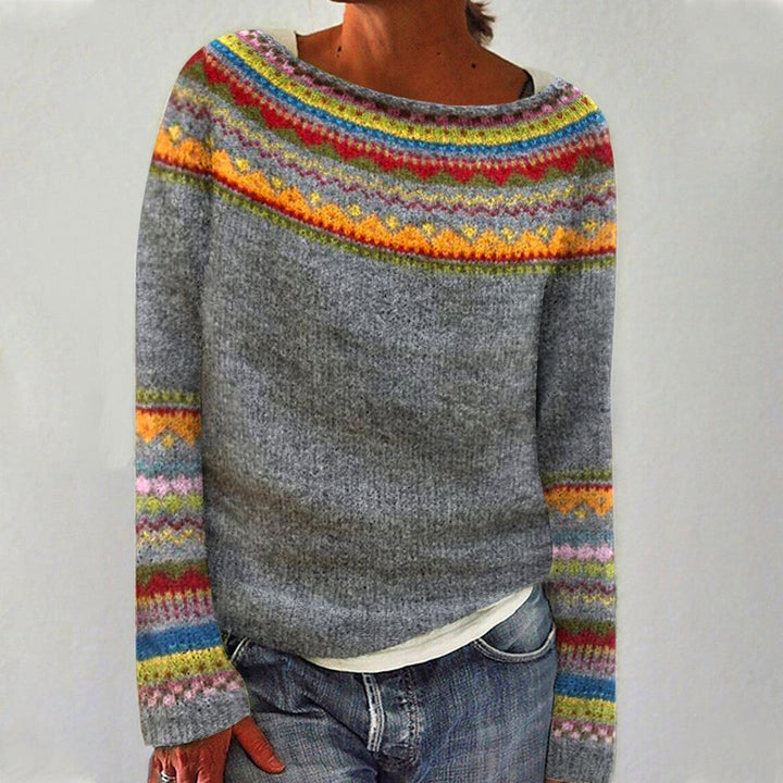 Jumper Womens Patterned Yoke Crew Neck Relaxed Fit Ribbed Trim Plus Size - image 1