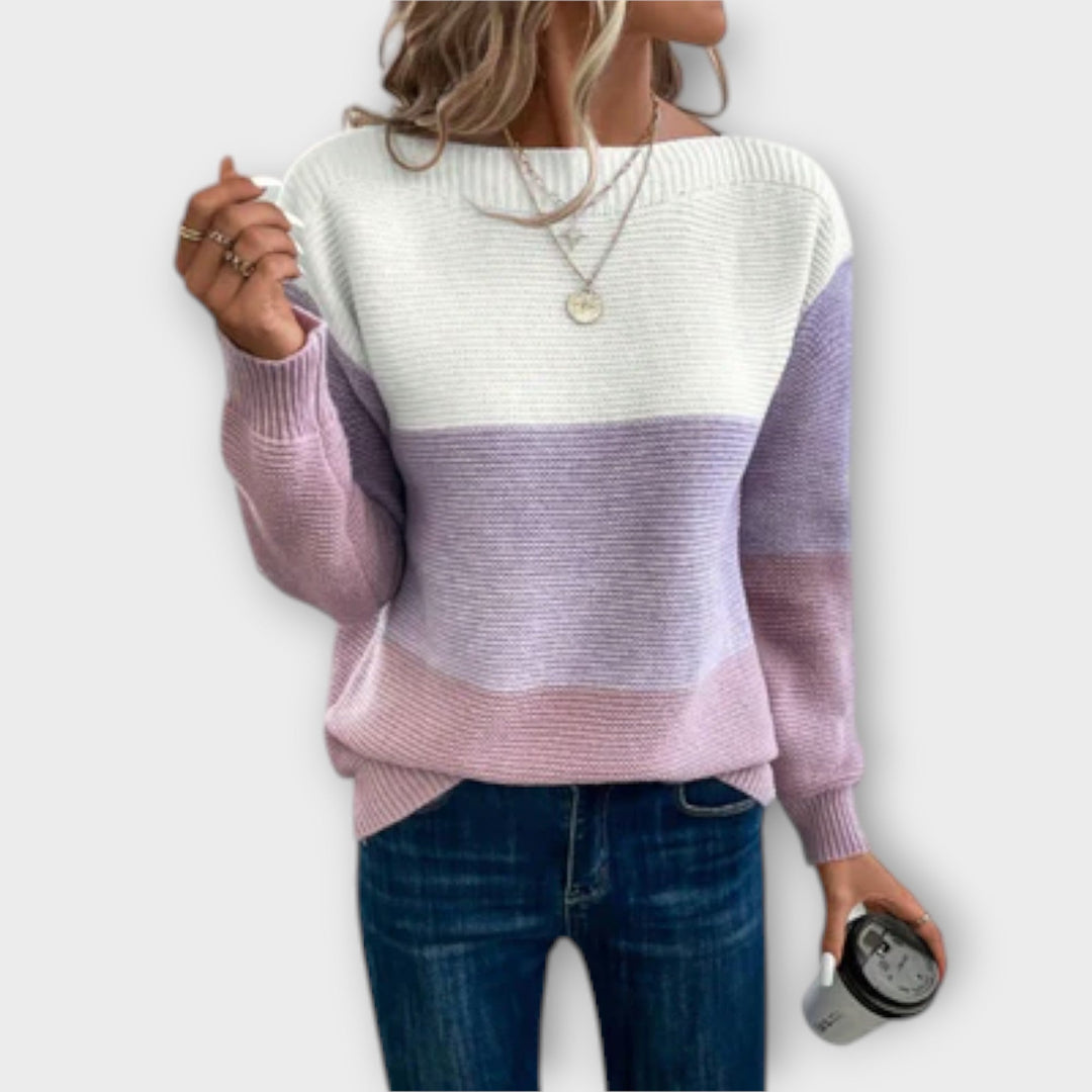 Colour Block Jumper Womens Stripe Knit Crew Neck Relaxed Fit - image 5