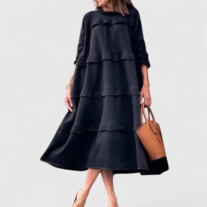Tiered Midi Dress Womens Smock Ruffle Long Sleeve Relaxed Fit - image 3