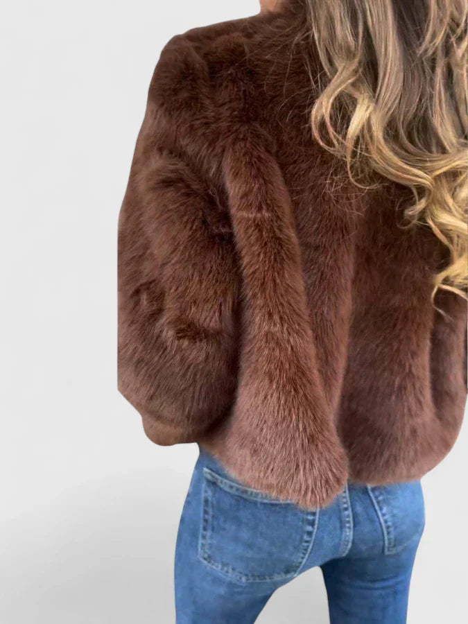 Faux Fur Jacket Womens Cropped Stand Collar Long Sleeve - image 5