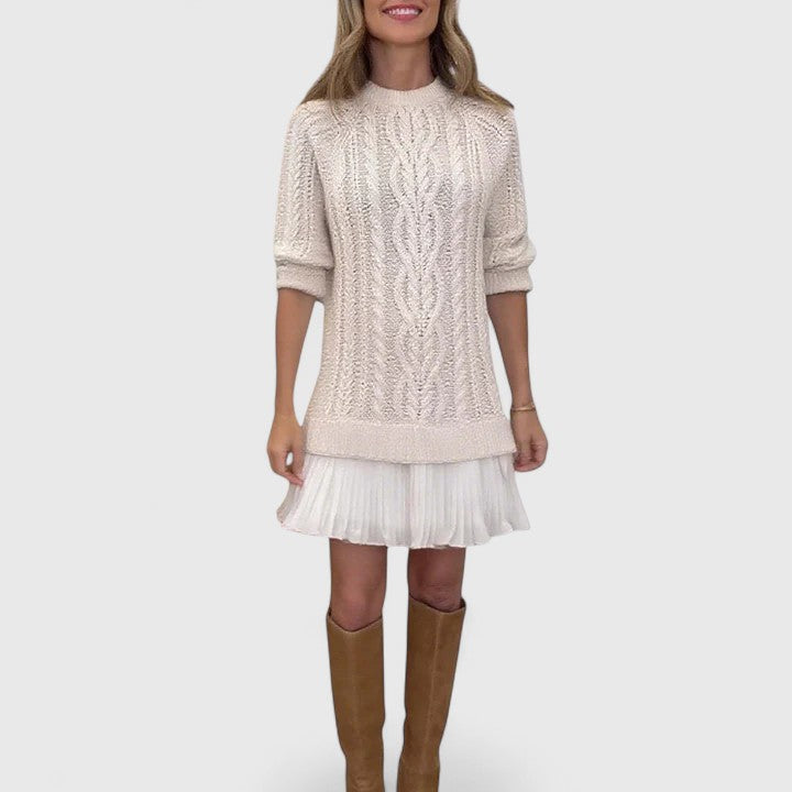 Jumper Dress Womens Cable Knit Pleated Hem Long Sleeve Mini - image 4