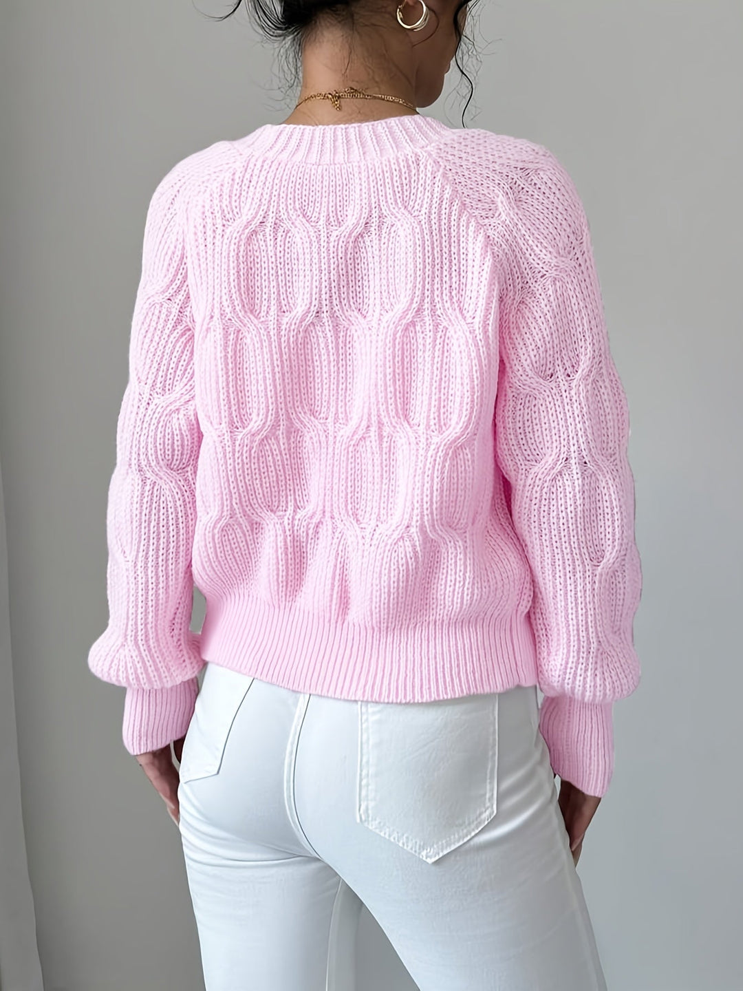 Cropped Cardigan Womens Bow Applique V Neck Button Front Pearl Look Buttons - image 5