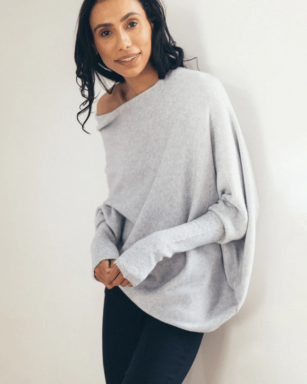Jumper Womens Off Shoulder Cowl Neck Draped Asymmetric Hem Long Sleeve - image 11