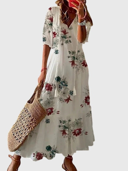 Summer Dress Womens V Neck Boho Print Relaxed Fit