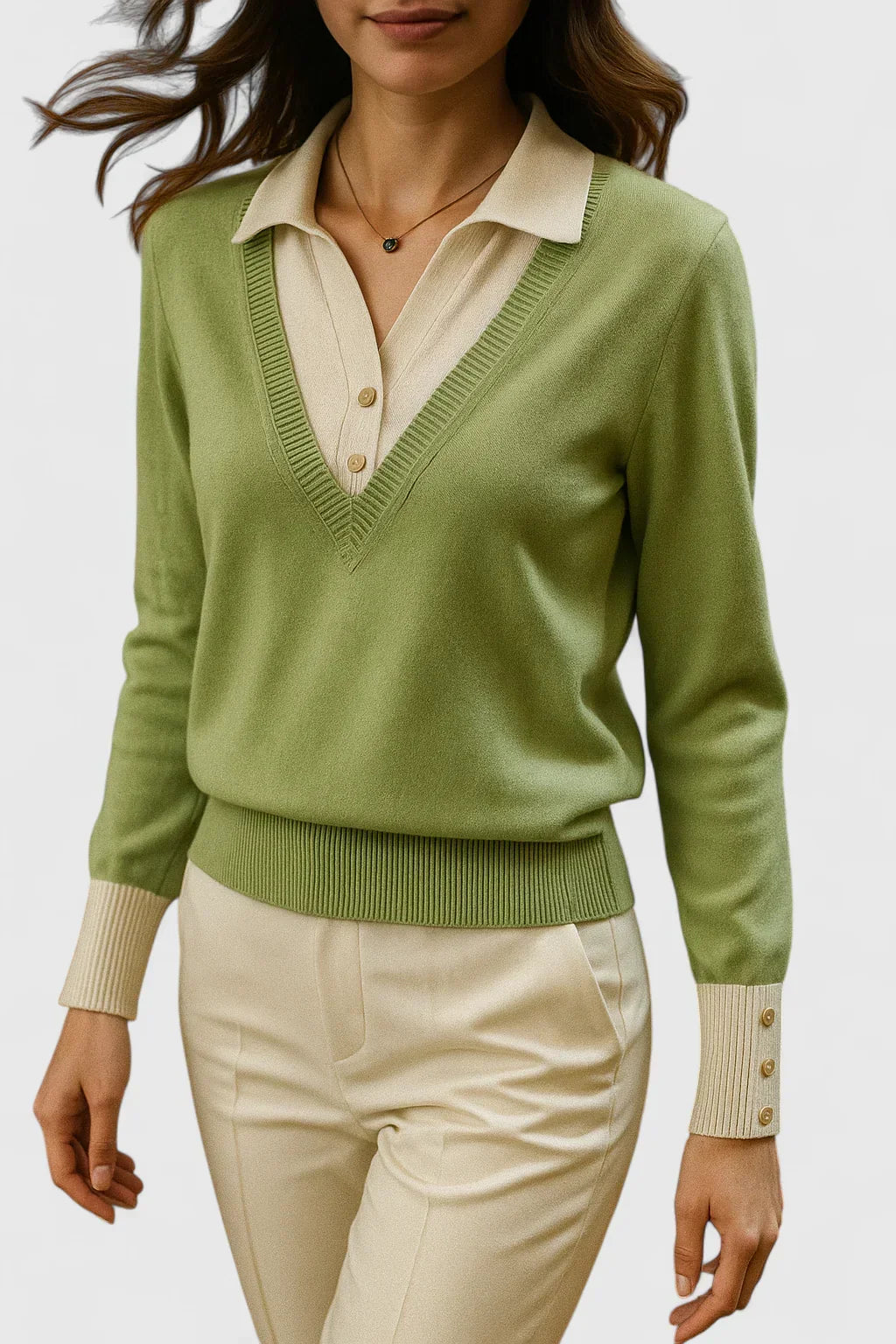 Collared Jumper Womens V Neck Contrast Shirt Collar and Cuffs - image 18