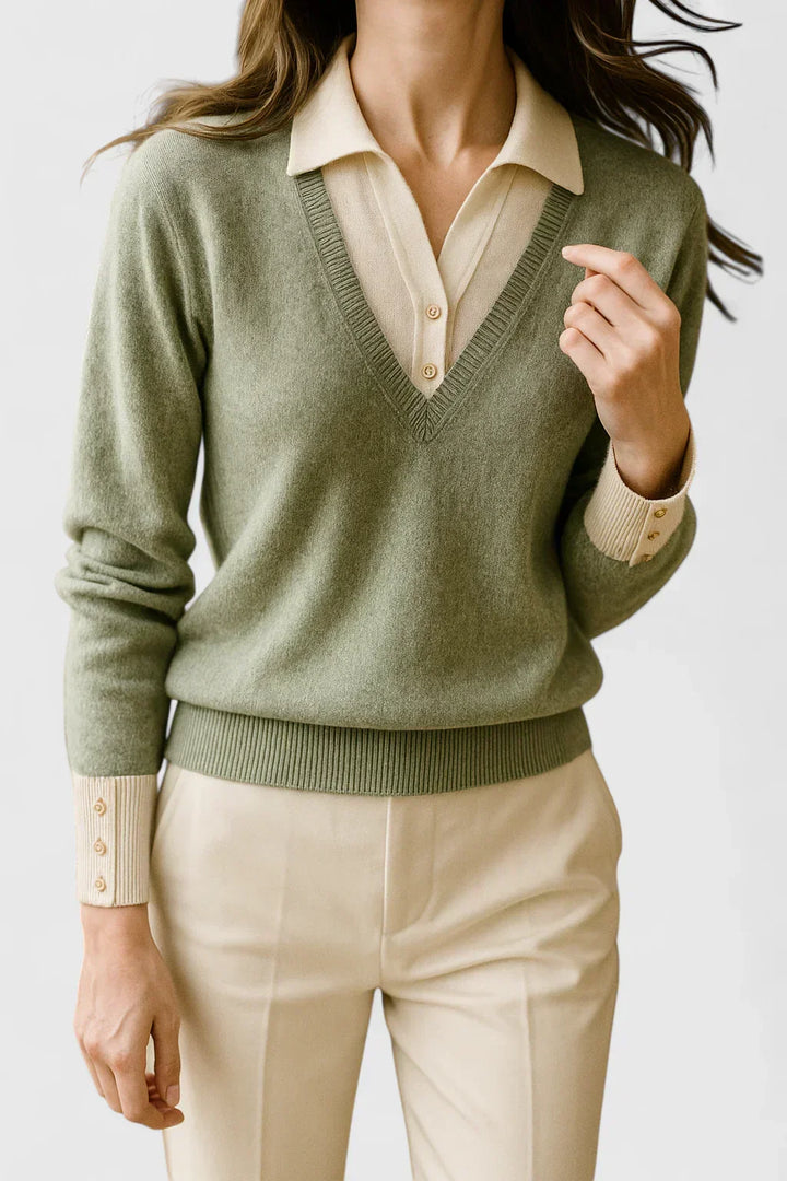 Collared Jumper Womens V Neck Contrast Shirt Collar and Cuffs - image 20
