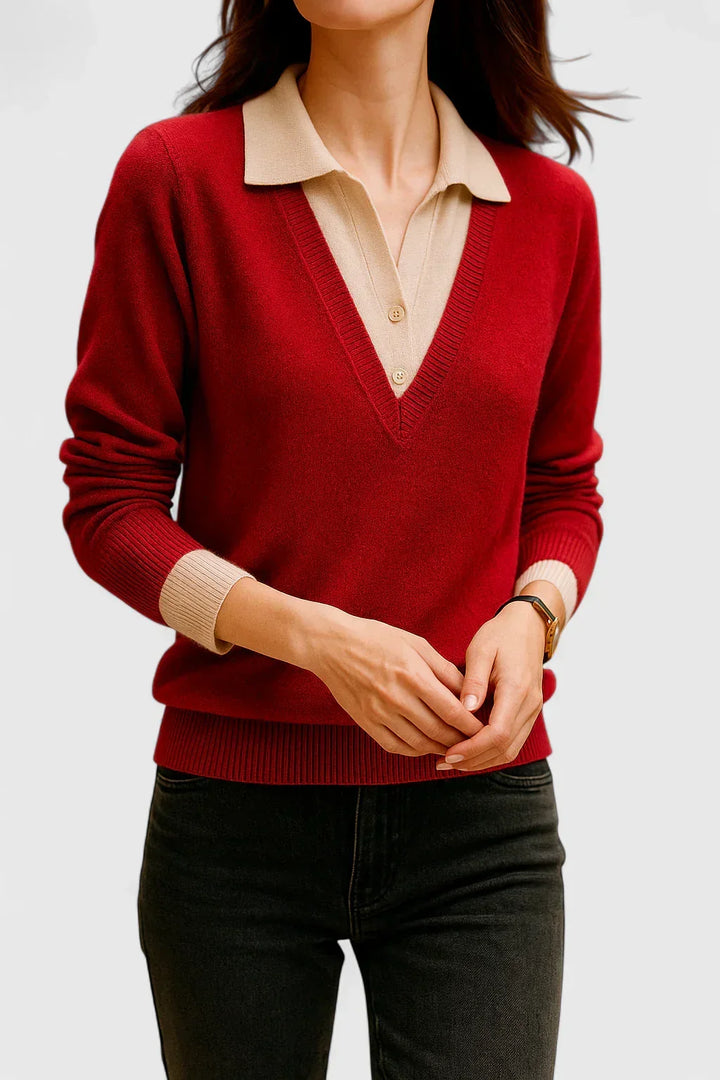 Collared Jumper Womens V Neck Contrast Shirt Collar and Cuffs - image 22