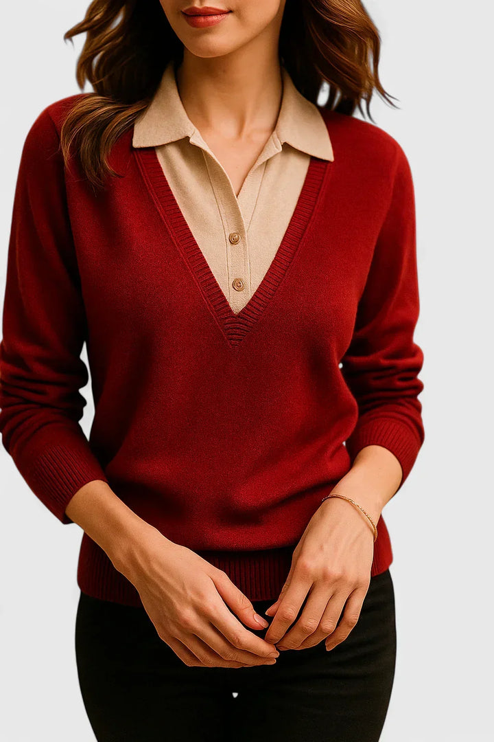 Collared Jumper Womens V Neck Contrast Shirt Collar and Cuffs - image 24