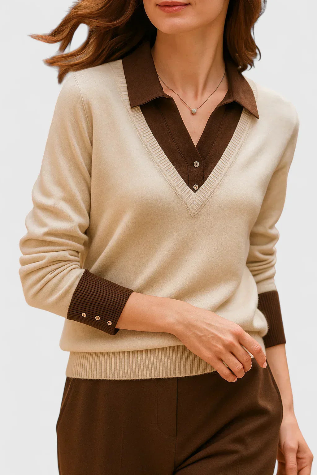 Collared Jumper Womens V Neck Contrast Shirt Collar and Cuffs - image 5