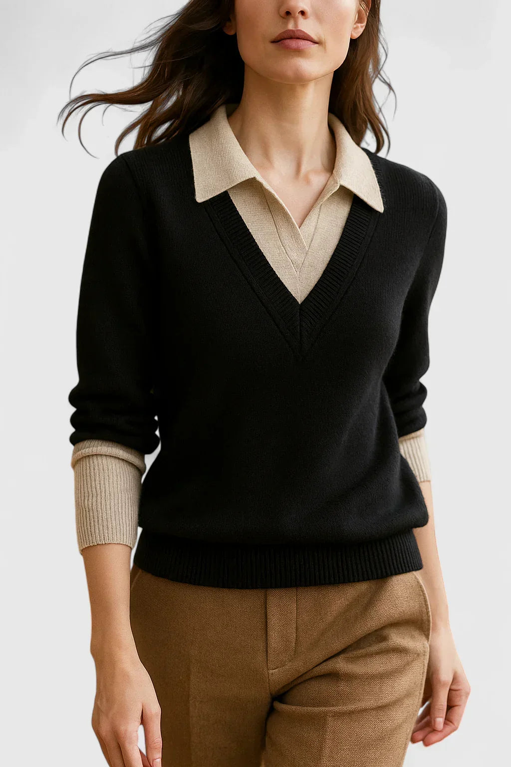 Collared Jumper Womens V Neck Contrast Shirt Collar and Cuffs - image 10