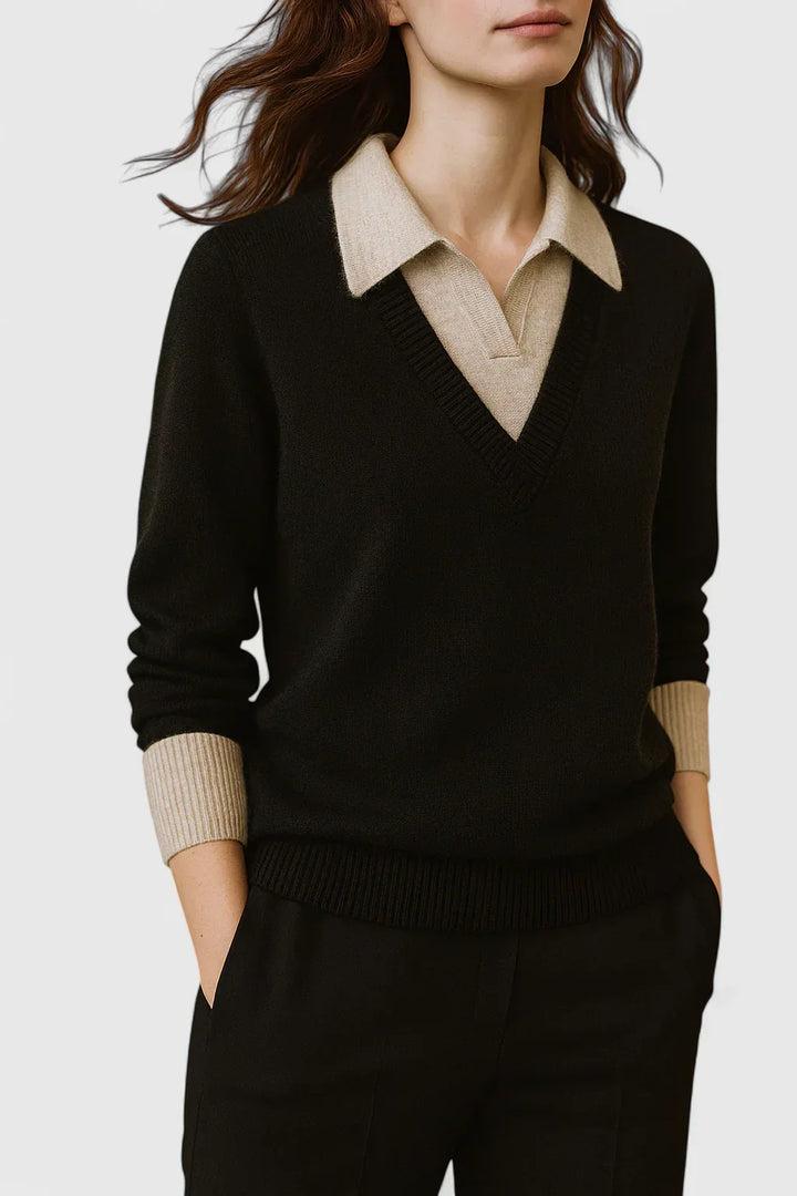 Collared Jumper Womens V Neck Contrast Shirt Collar and Cuffs - image 9