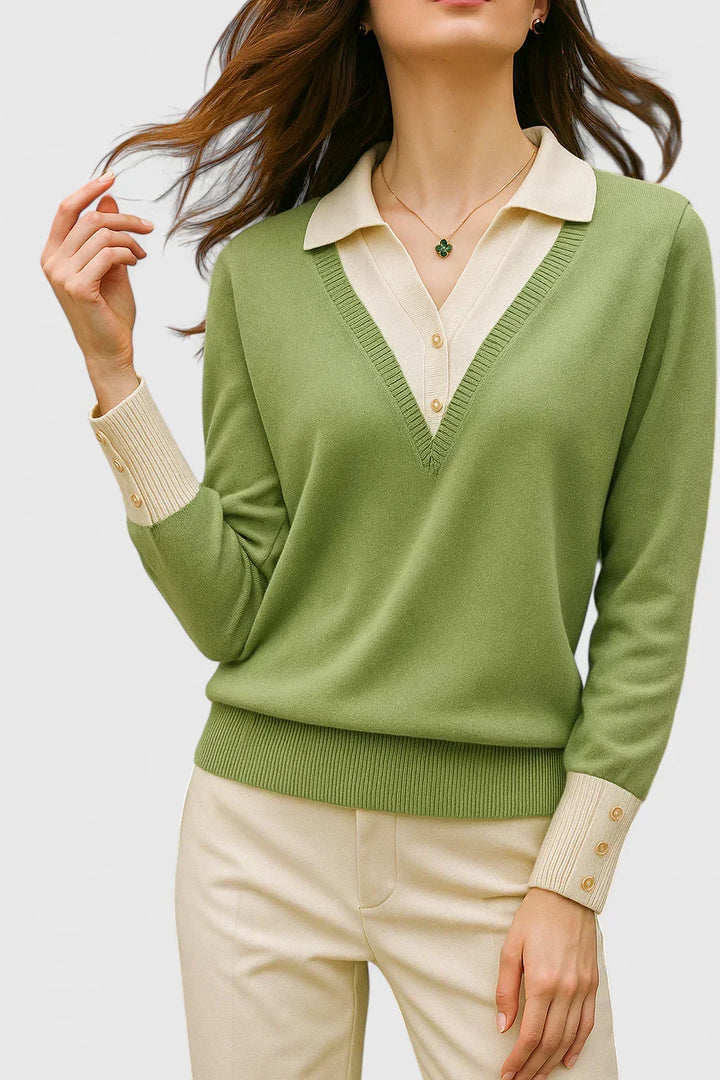 Collared Jumper Womens V Neck Contrast Shirt Collar and Cuffs - image 17