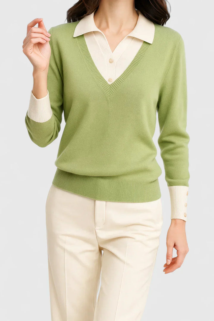 Collared Jumper Womens V Neck Contrast Shirt Collar and Cuffs - image 15