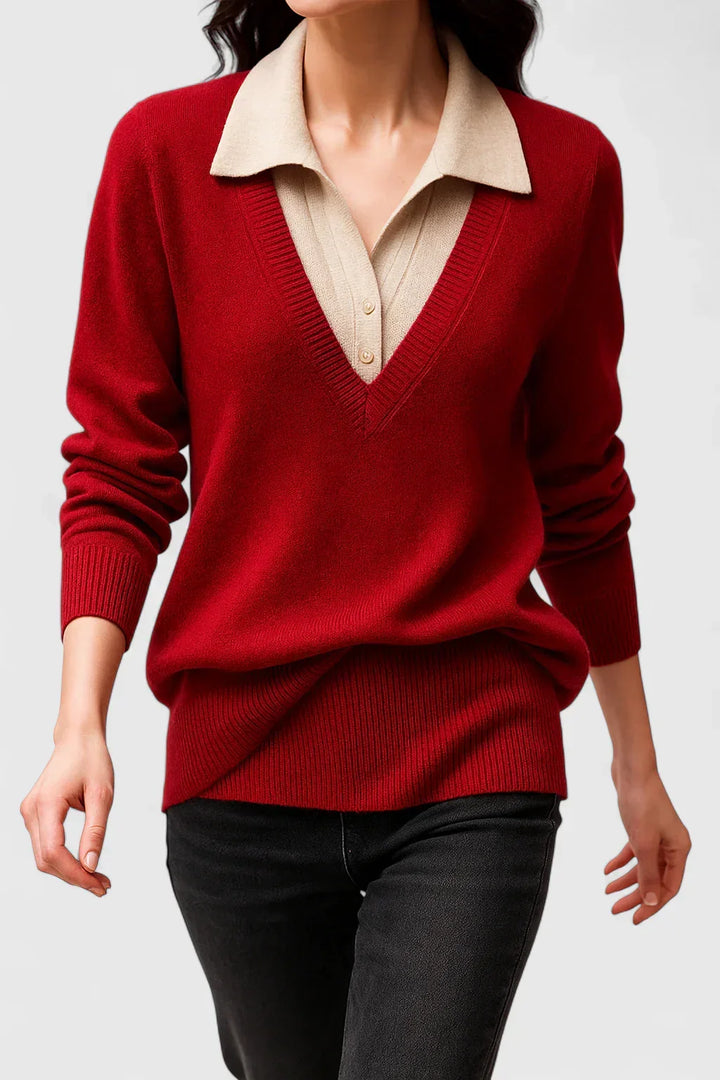 Collared Jumper Womens V Neck Contrast Shirt Collar and Cuffs - image 23