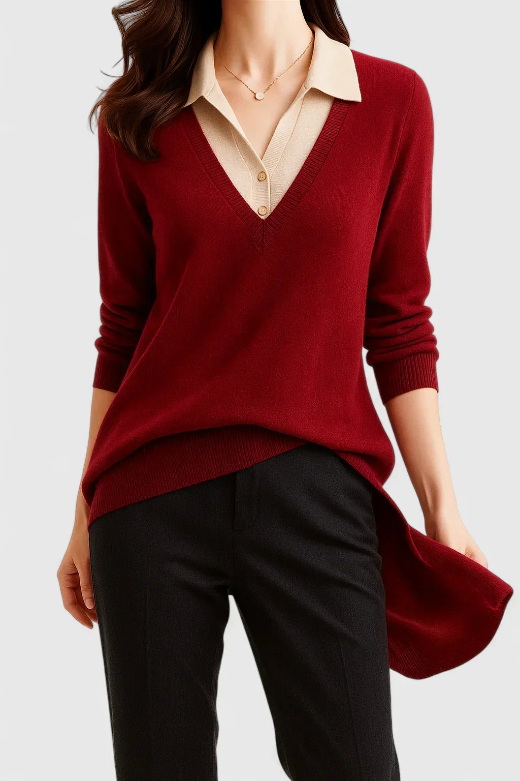 Collared Jumper Womens V Neck Contrast Shirt Collar and Cuffs - image 21