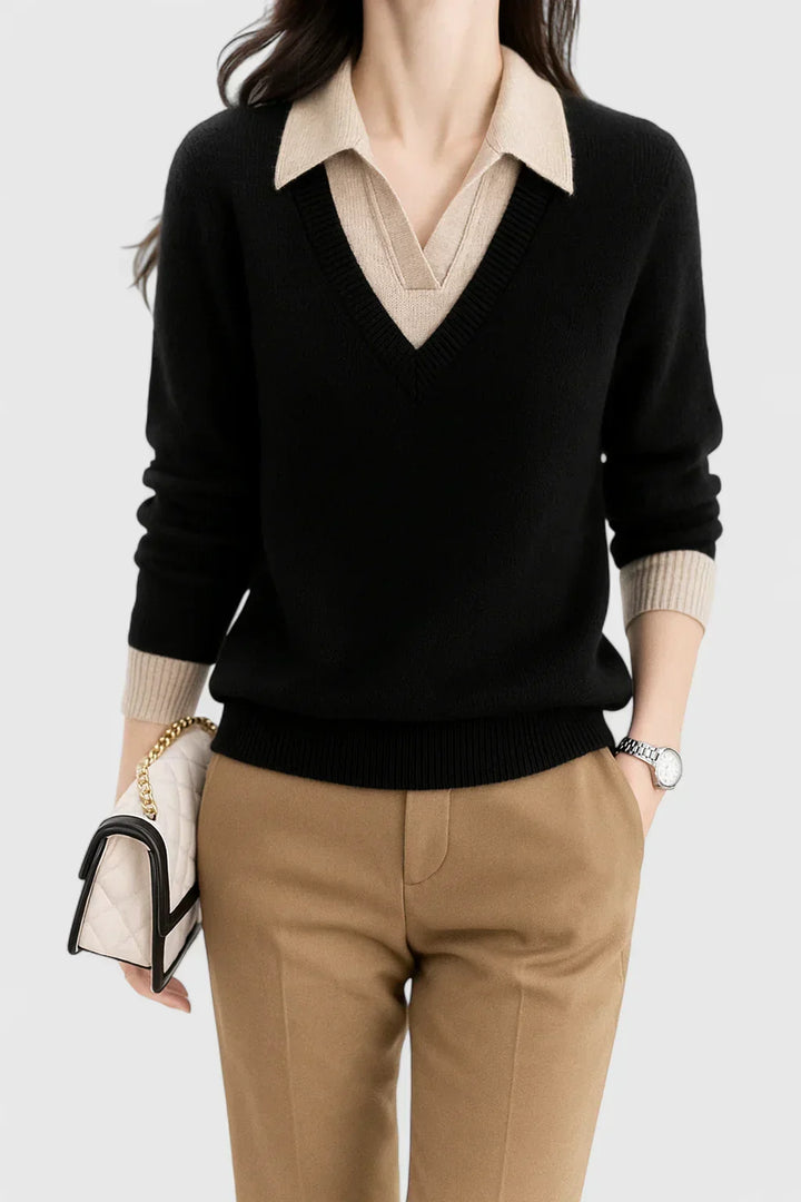 Collared Jumper Womens V Neck Contrast Shirt Collar and Cuffs - image 7