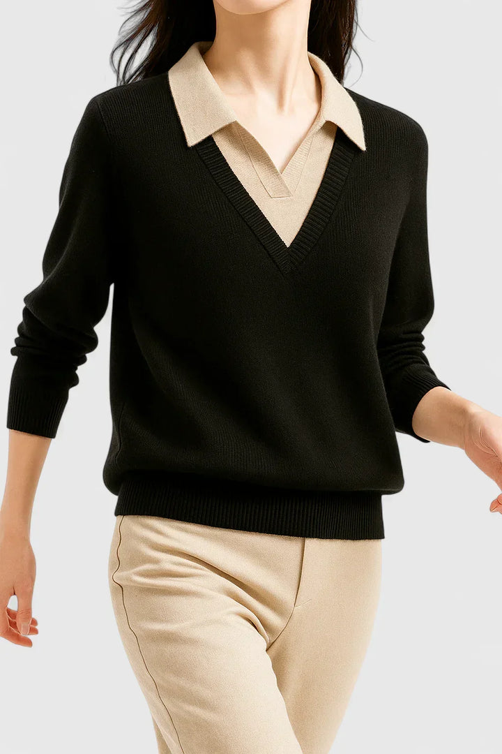 Collared Jumper Womens V Neck Contrast Shirt Collar and Cuffs - image 8