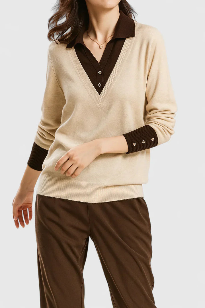 Collared Jumper Womens V Neck Contrast Shirt Collar and Cuffs - image 4