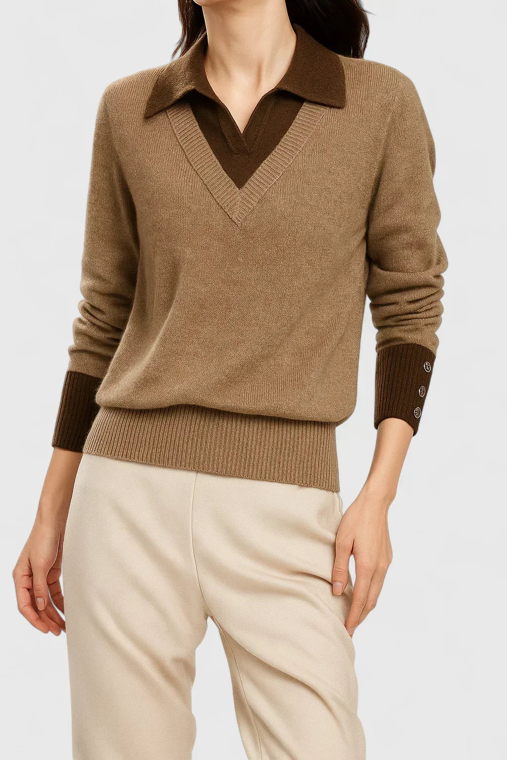 Collared Jumper Womens V Neck Contrast Shirt Collar and Cuffs - image 12