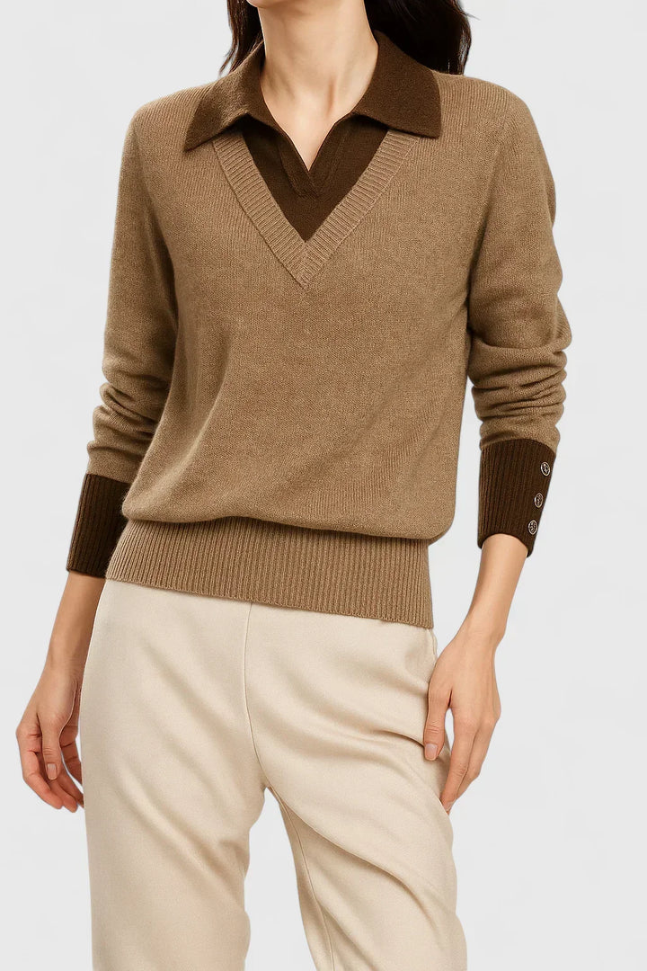 Collared Jumper Womens V Neck Contrast Shirt Collar and Cuffs - image 12