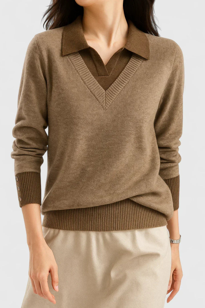 Collared Jumper Womens V Neck Contrast Shirt Collar and Cuffs - image 11