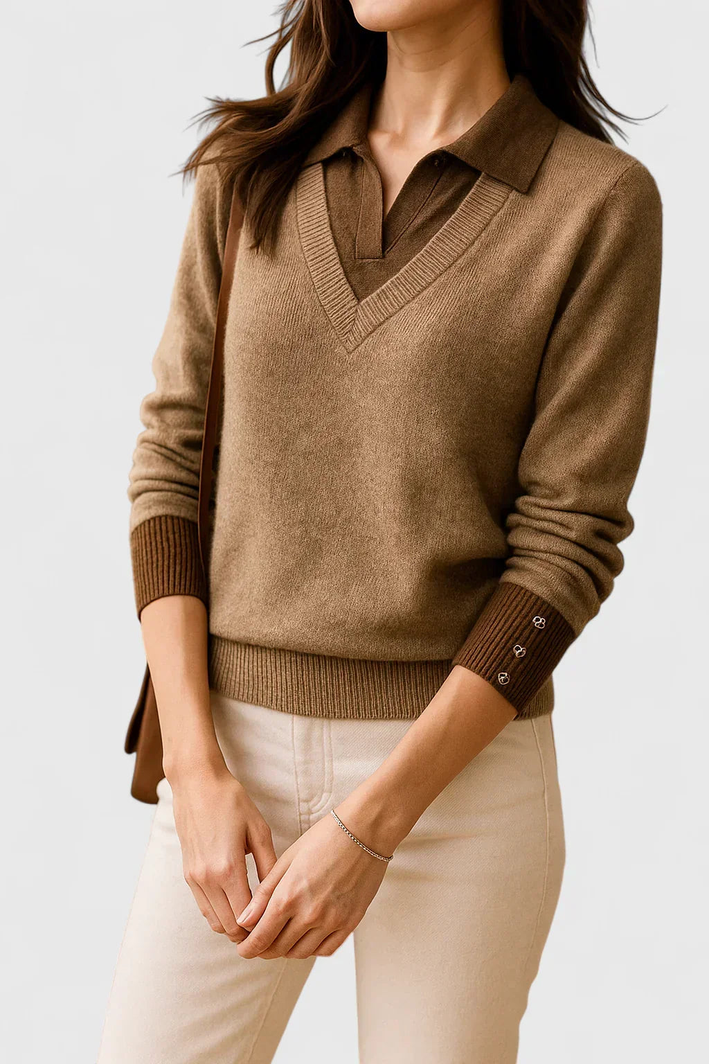 Collared Jumper Womens V Neck Contrast Shirt Collar and Cuffs - image 13