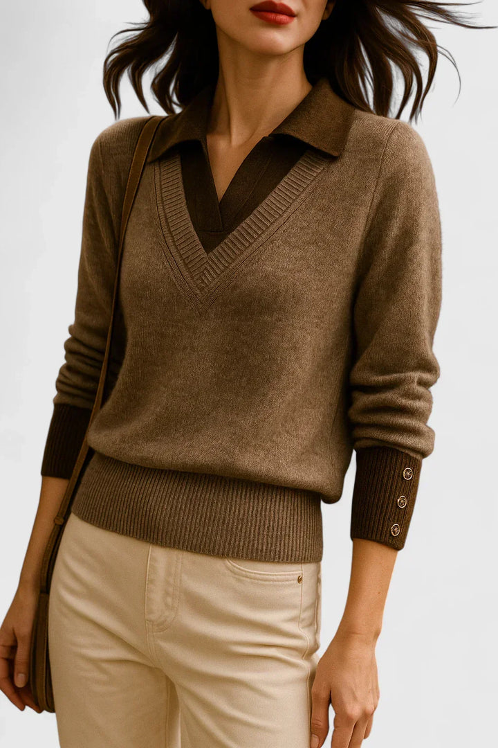 Collared Jumper Womens V Neck Contrast Shirt Collar and Cuffs - image 14