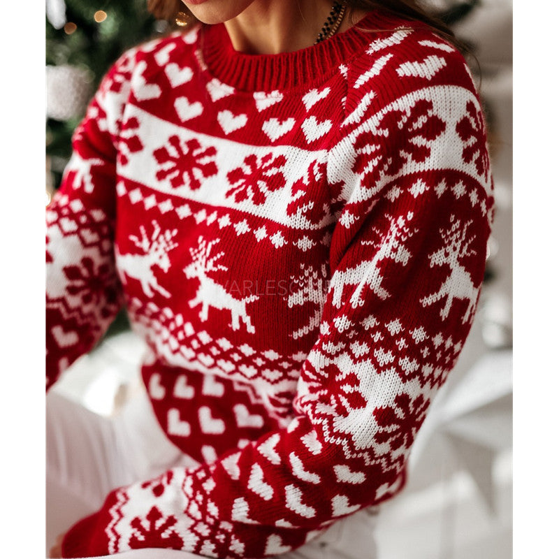 Fair Isle Christmas Jumper Womens Reindeer Heart Pattern Knitted - image 3