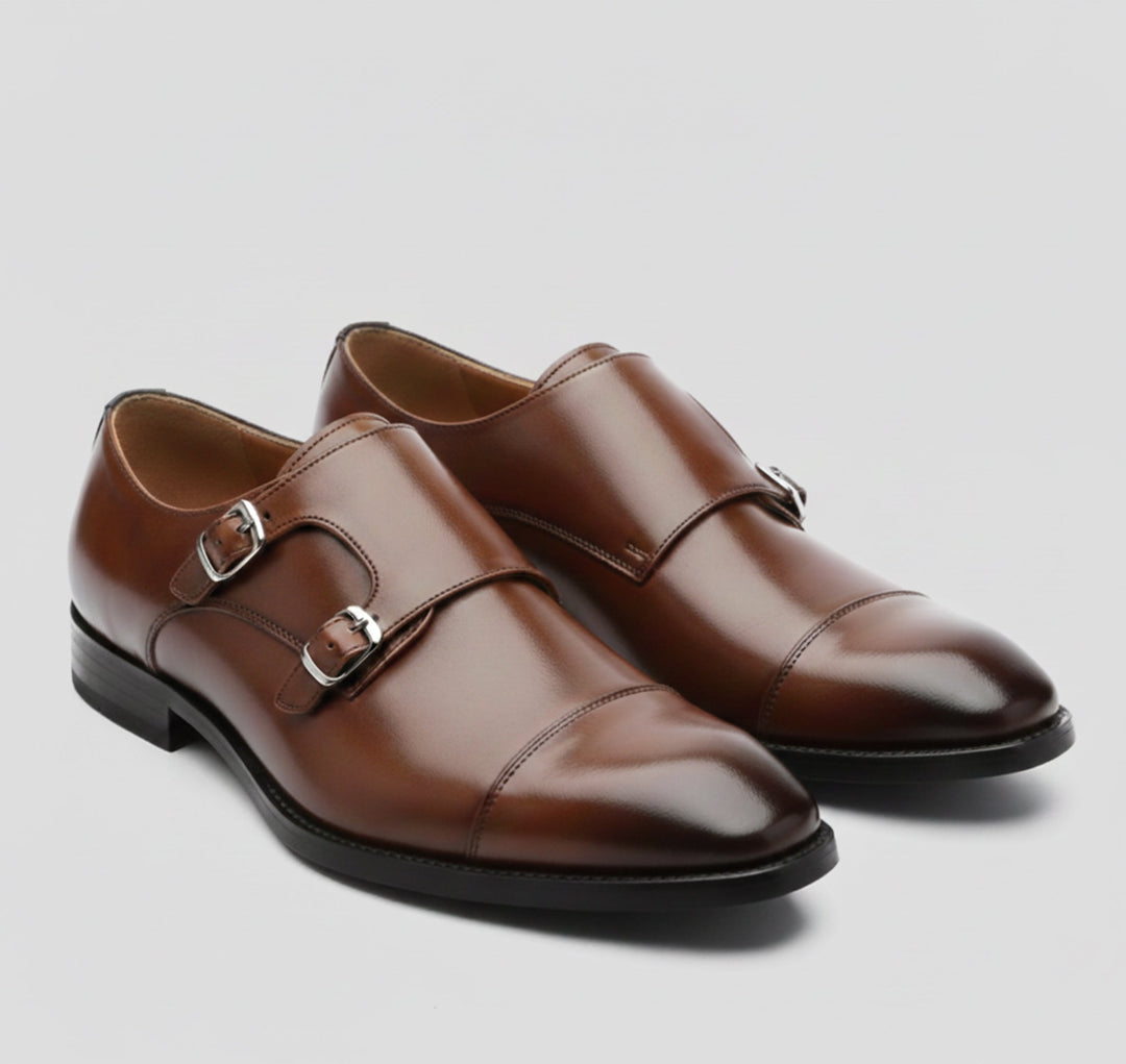 Double Monk Strap Shoes Mens Cap Toe Leather-Look Formal Buckle Slip-On Dress - image 5