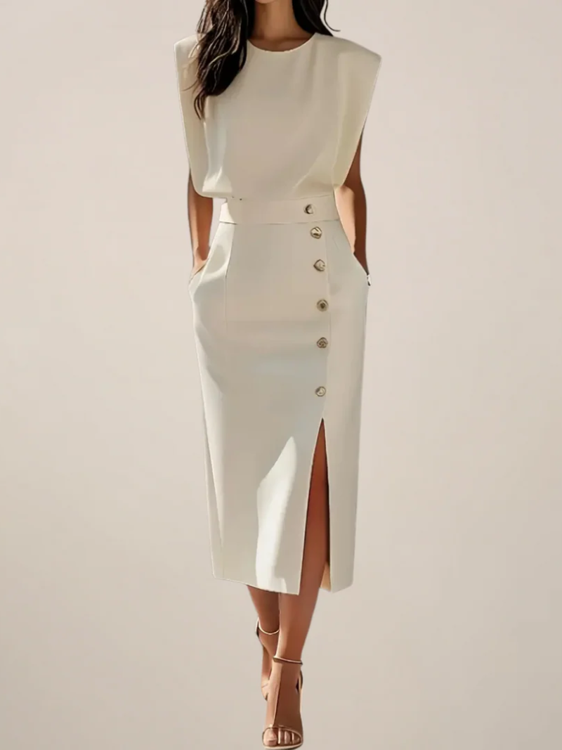 Button Midi Skirt Womens High Waist Side Split - image 1