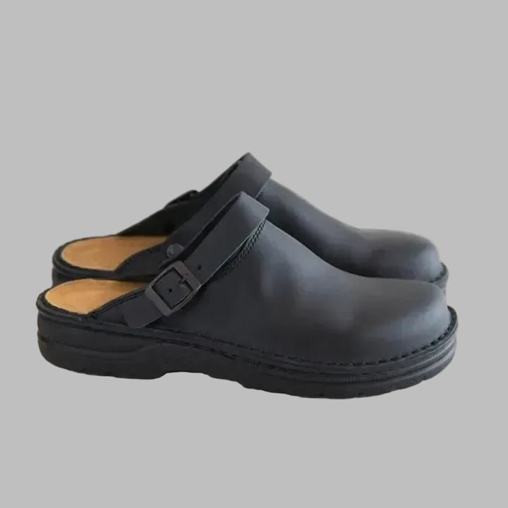 Clogs Mens Slip On Leather Look Adjustable Buckle Back Strap Contoured Footbed - image 3