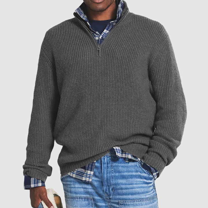 Quarter Zip Jumper Mens Ribbed Knit High Collar Long Sleeve Regular Fit Layering - image 3