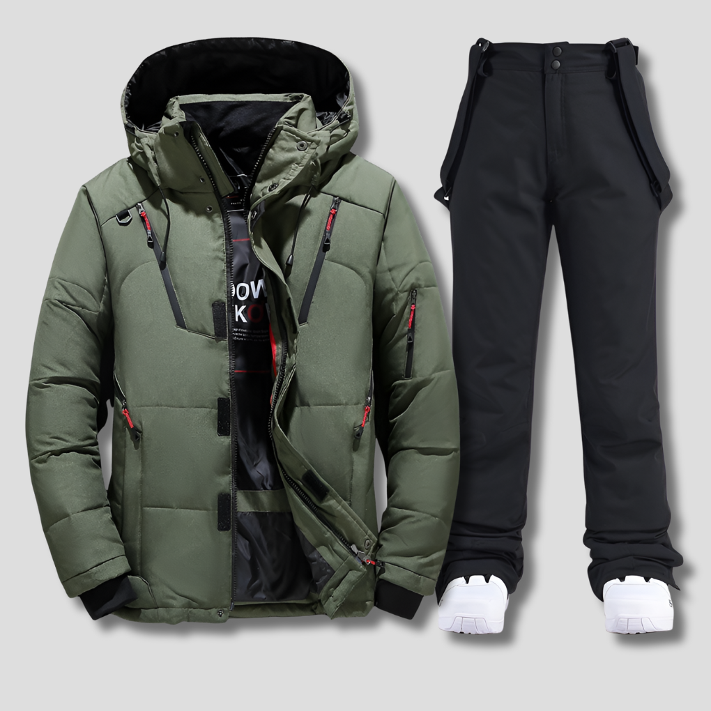 Ski Suit Mens Two Piece Hooded Padded Jacket Salopettes Set Snowboard - image 2