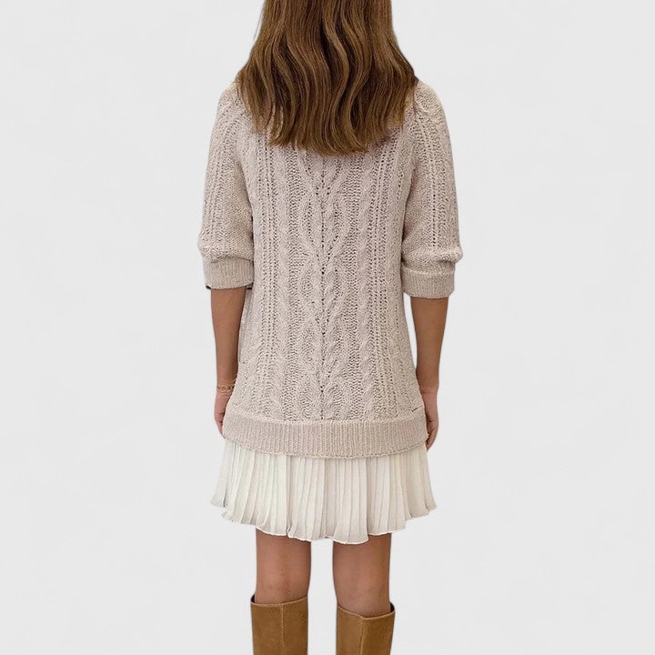 Jumper Dress Womens Cable Knit Pleated Hem Long Sleeve Mini - image 5