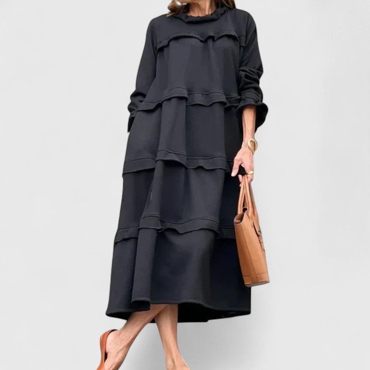 Tiered Midi Dress Womens Smock Ruffle Long Sleeve Relaxed Fit - image 4