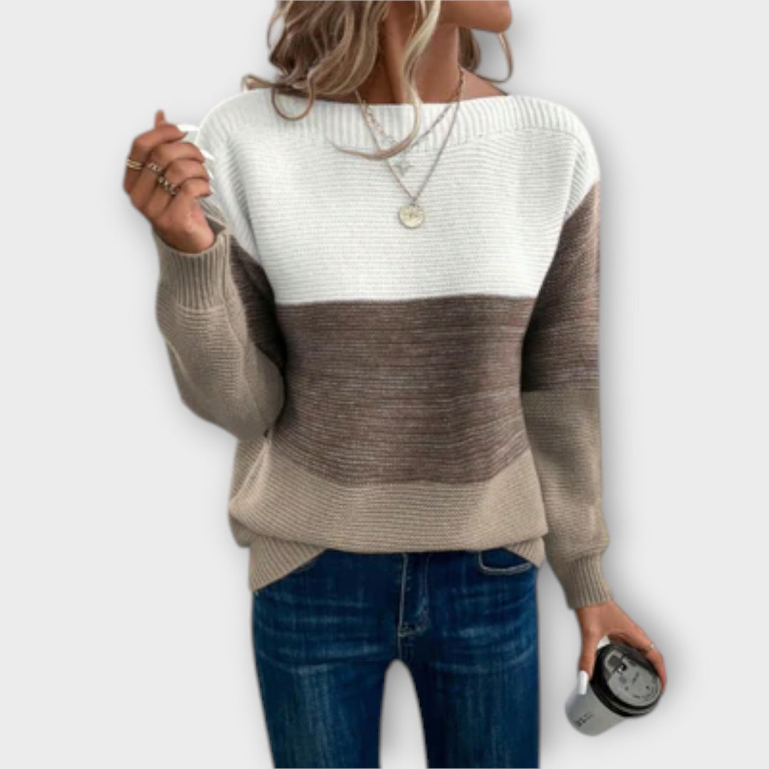 Colour Block Jumper Womens Stripe Knit Crew Neck Relaxed Fit - image 3