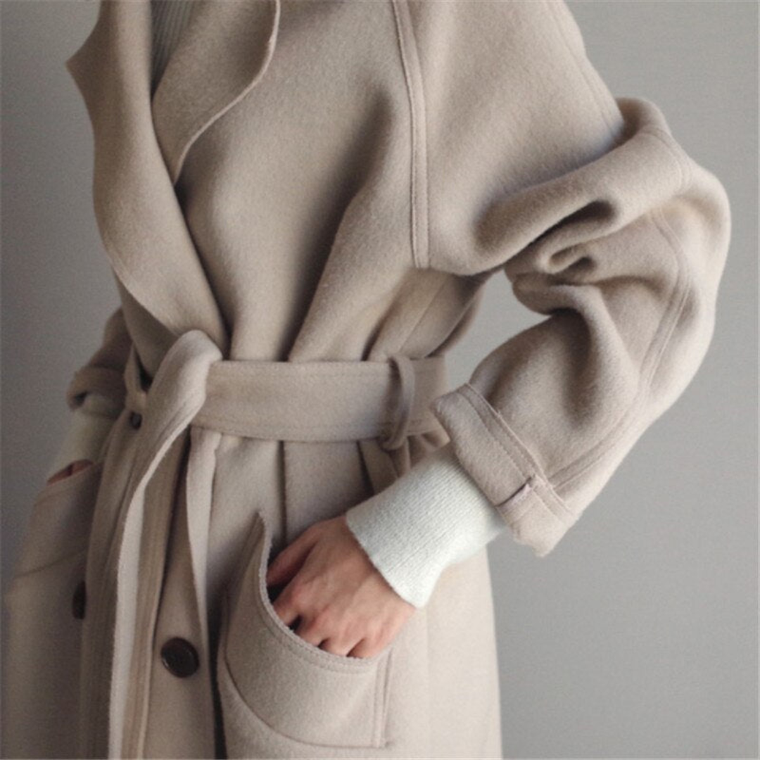 Belted Coat Womens Long Double Breasted Lapel Collar Wrap Tie Waist Relaxed Fit Winter - image 4