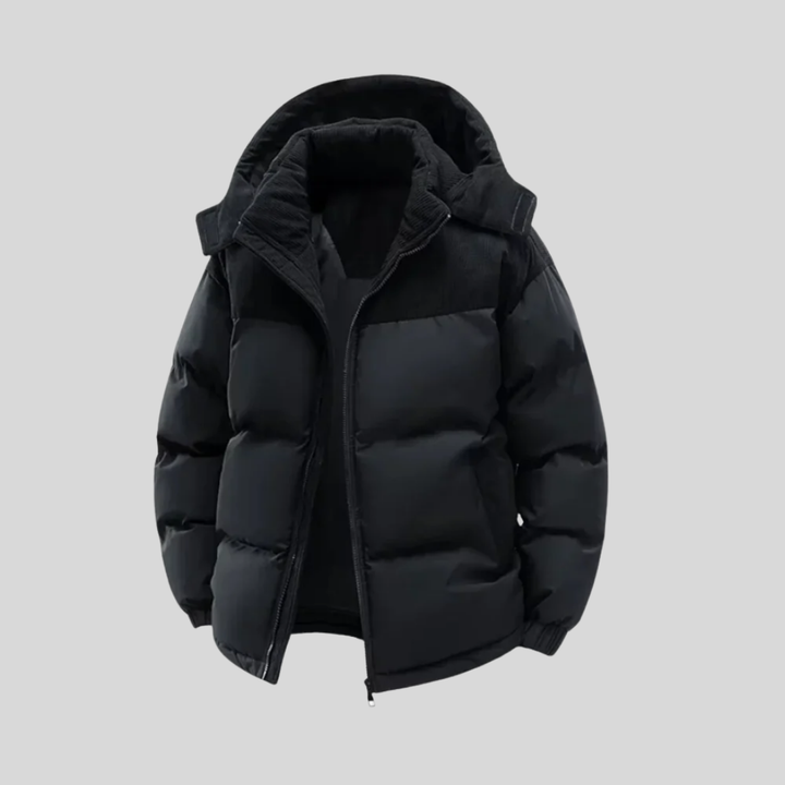Puffer Jacket Mens Hooded Quilted Padded Corduroy Panel Zip Front Winter Relaxed Fit - image 2