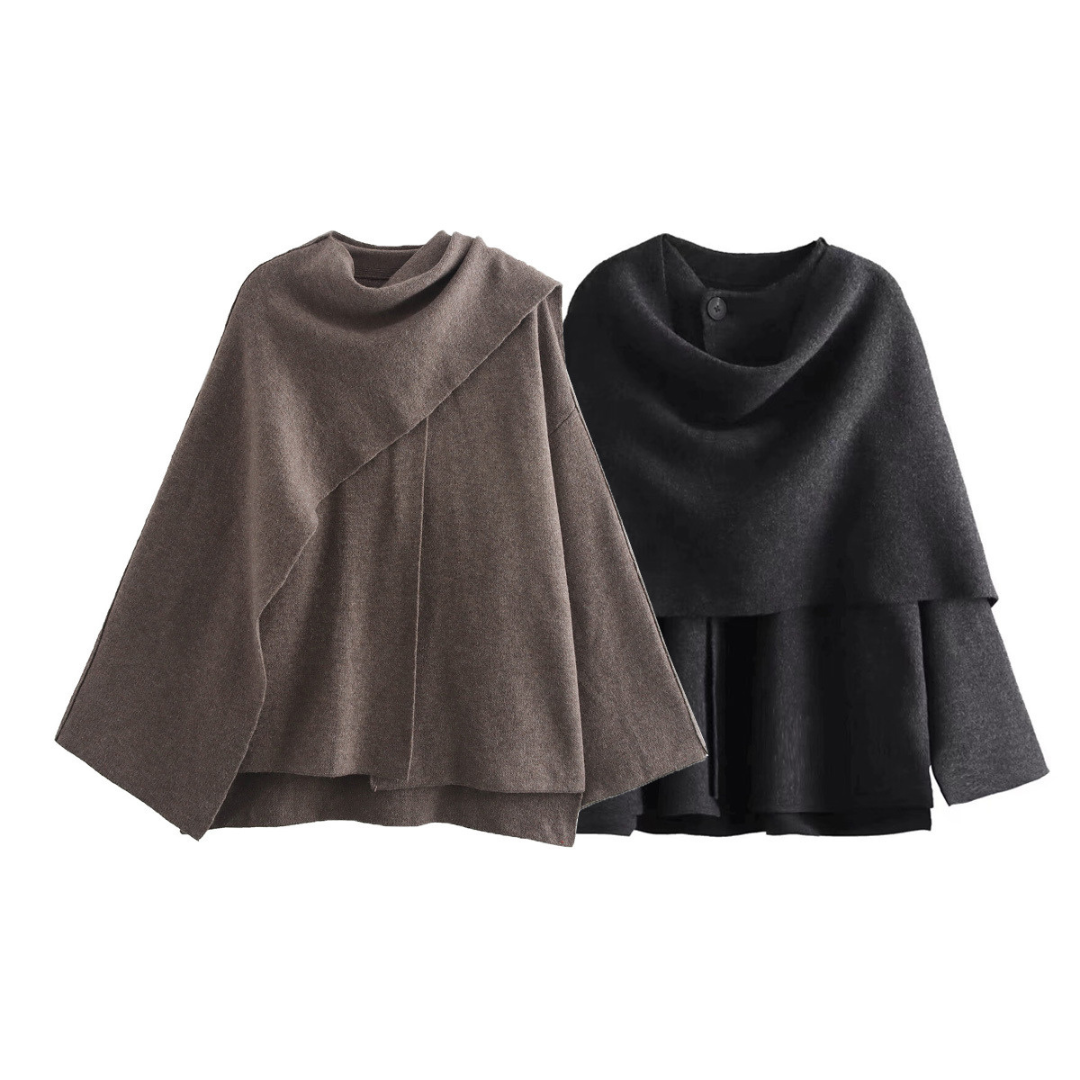 Cape Coat Womens Oversized Textured Asymmetric Wrap Collar - image 8
