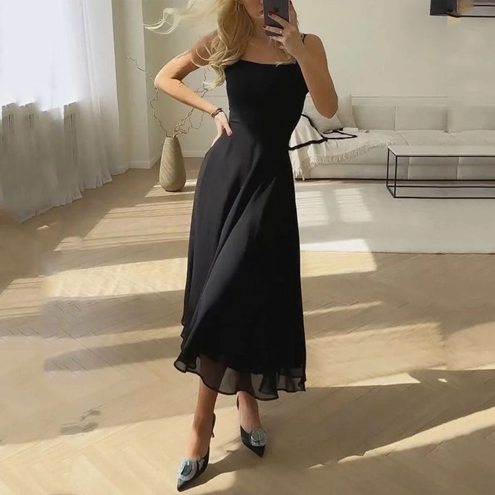 Midi Dress Womens Square Neck Fitted Bodice Full Skirt Wedding Guest